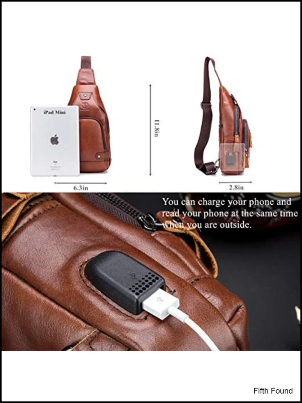 Genuine Leather Sling Bag Men's Crossbody USB Charging Port Daypack